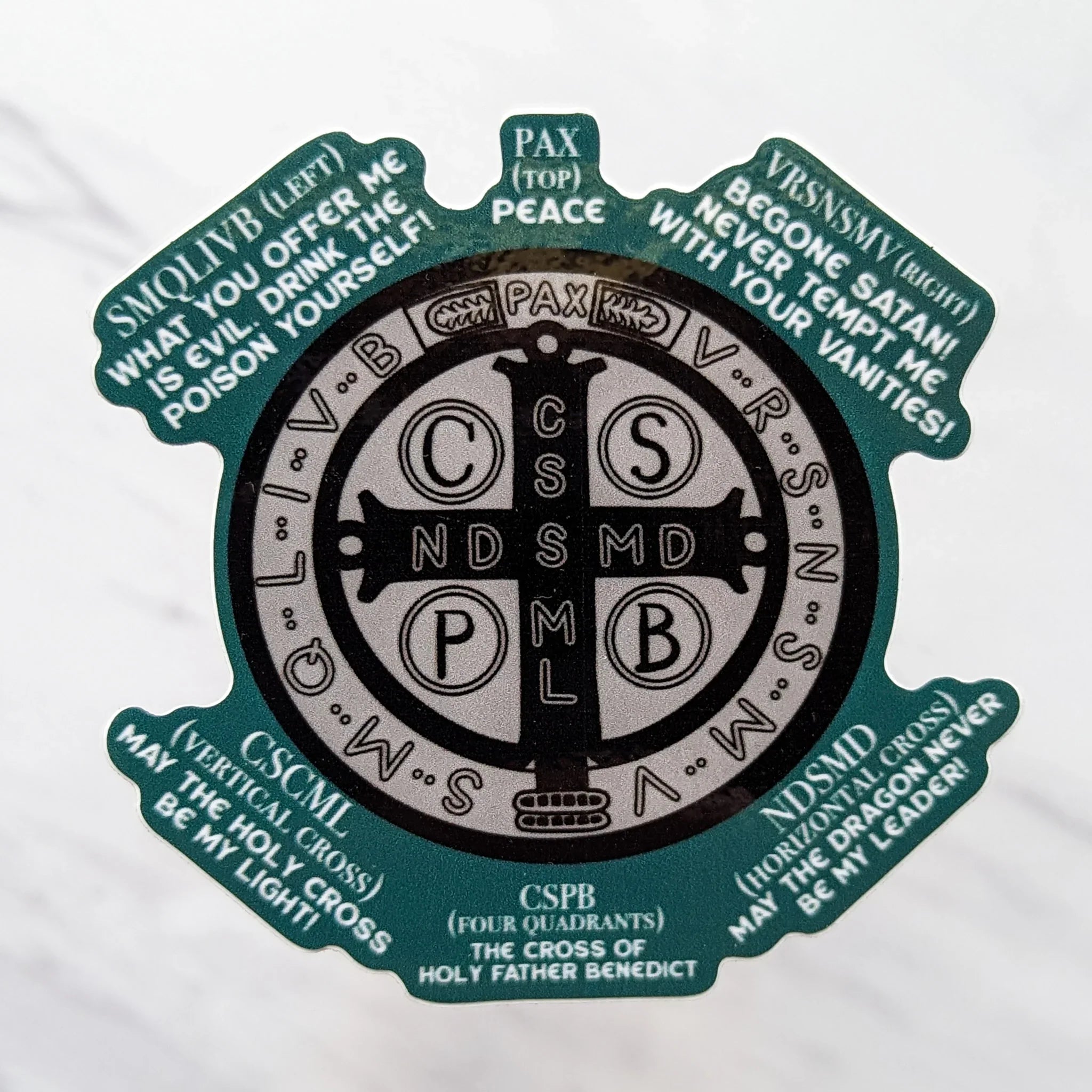 Saint Benedict Medal Sticker - Back Explained Saint Benedict Medal Sticker - Back Explained
