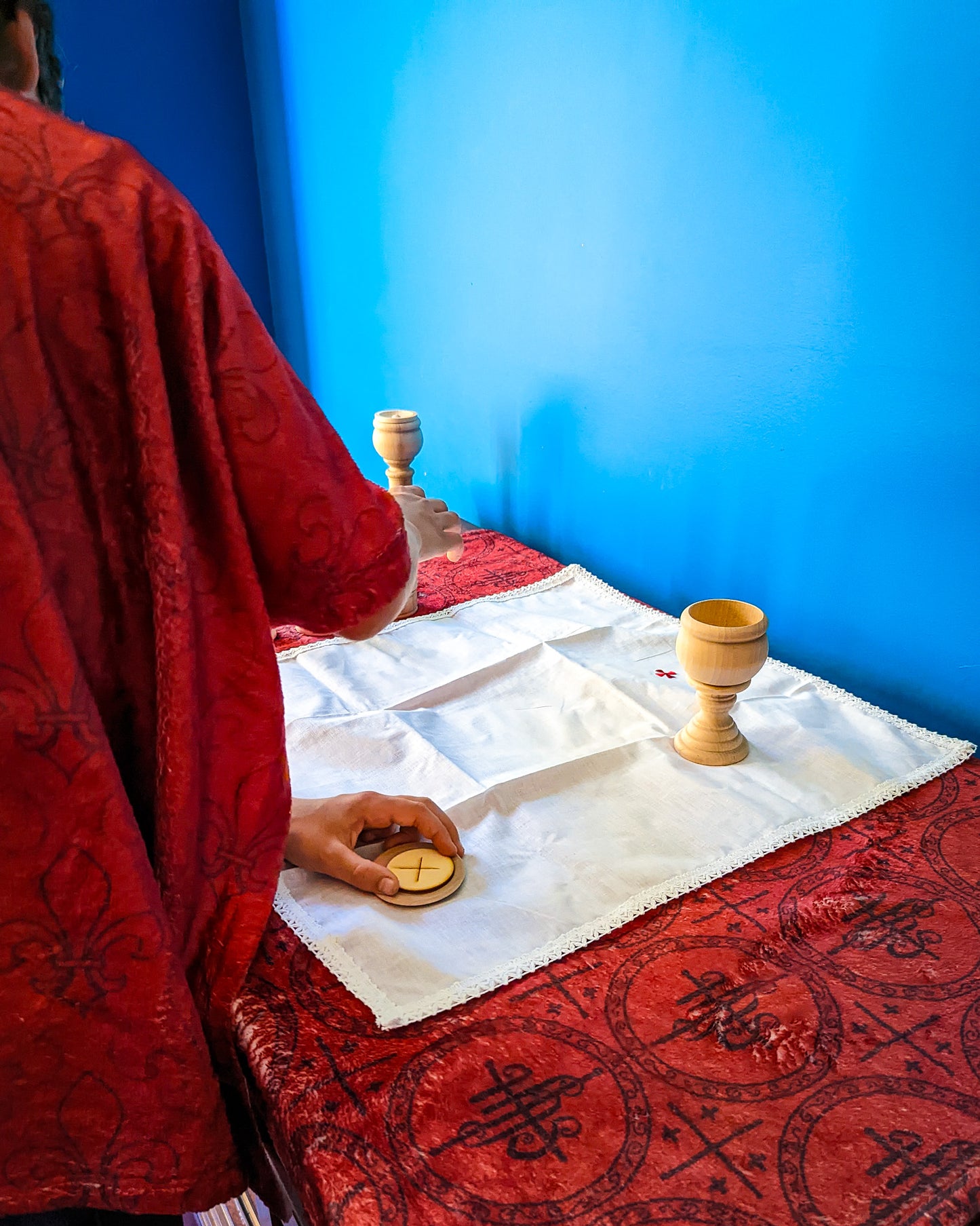 Red and Green IHS Altar Cloth and Vestment Blanket