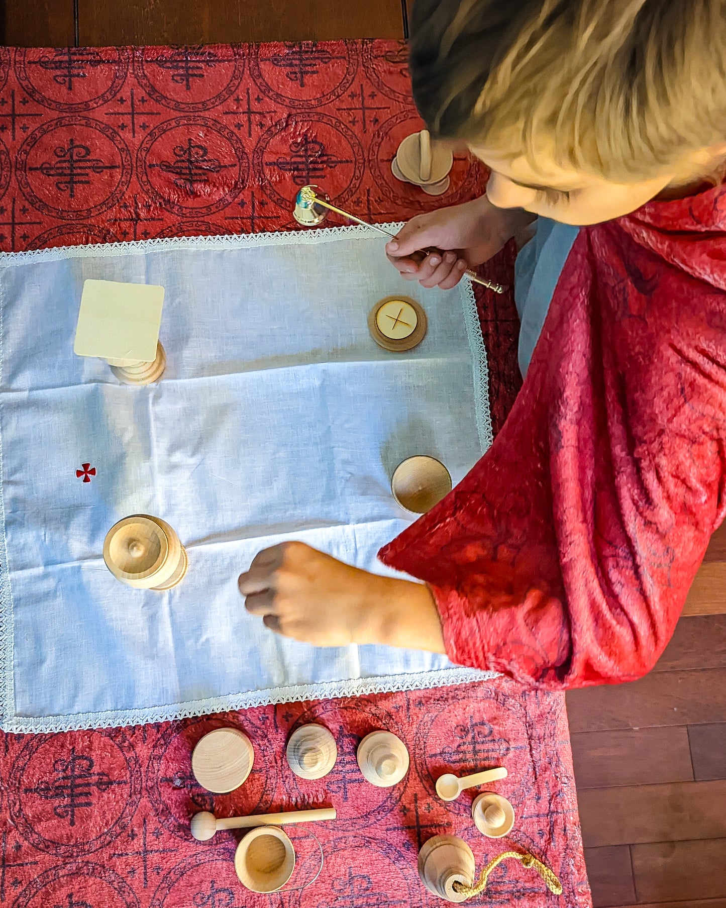 Red and Green IHS Altar Cloth and Vestment Blanket