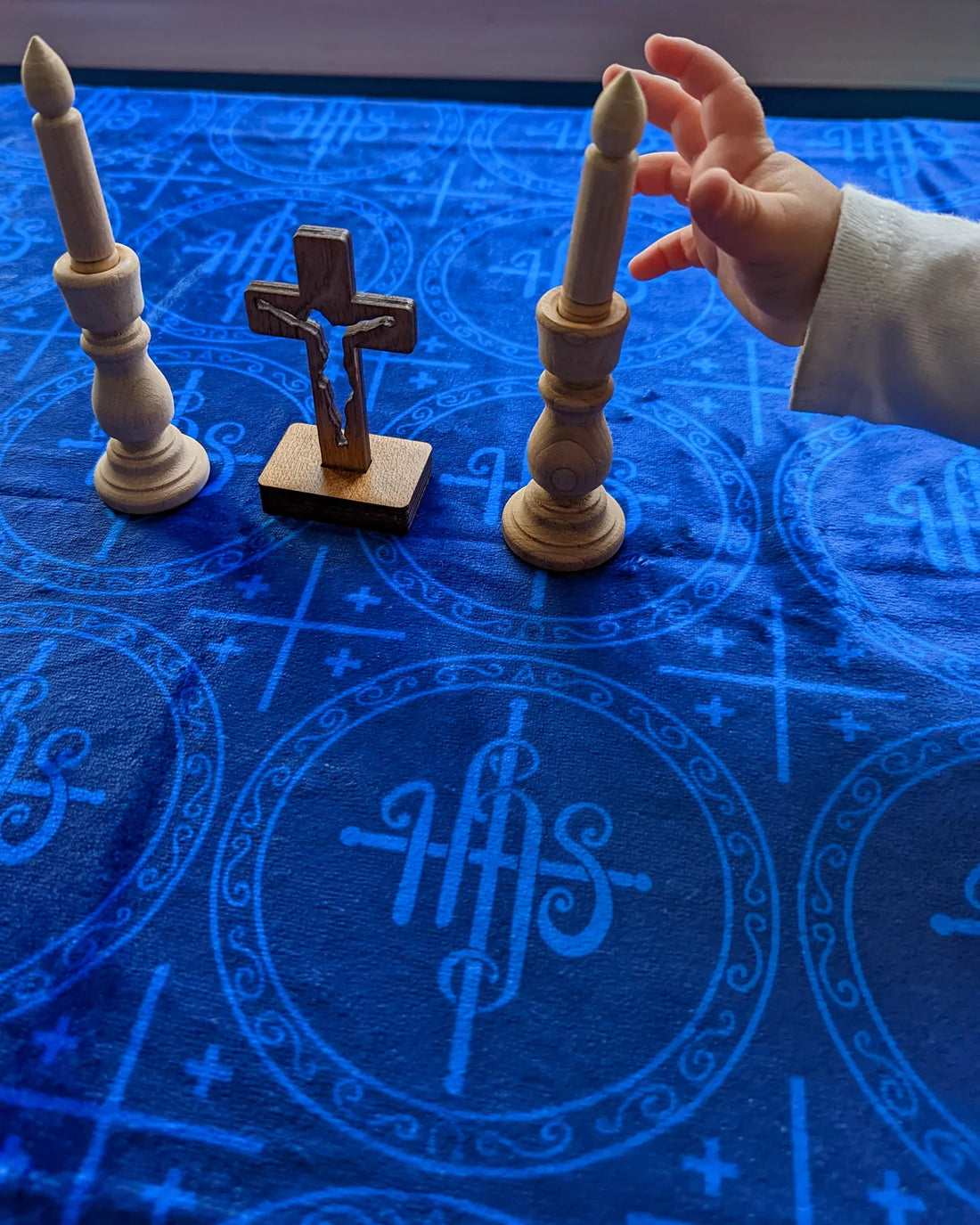 Black and Blue IHS Altar Cloth & Vestment Blanket