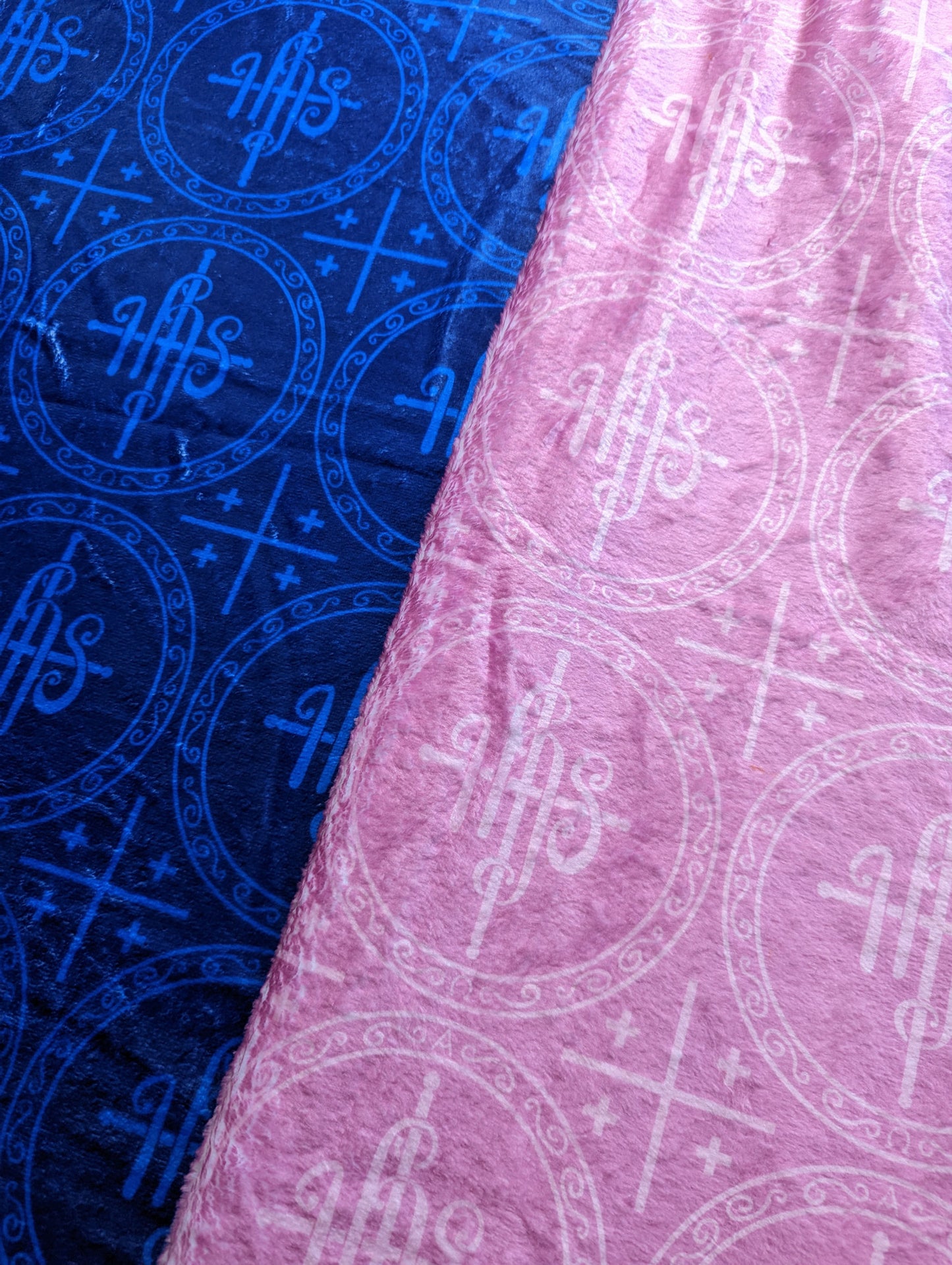 Blue and Pink IHS Altar Cloth and Vestment Blanket