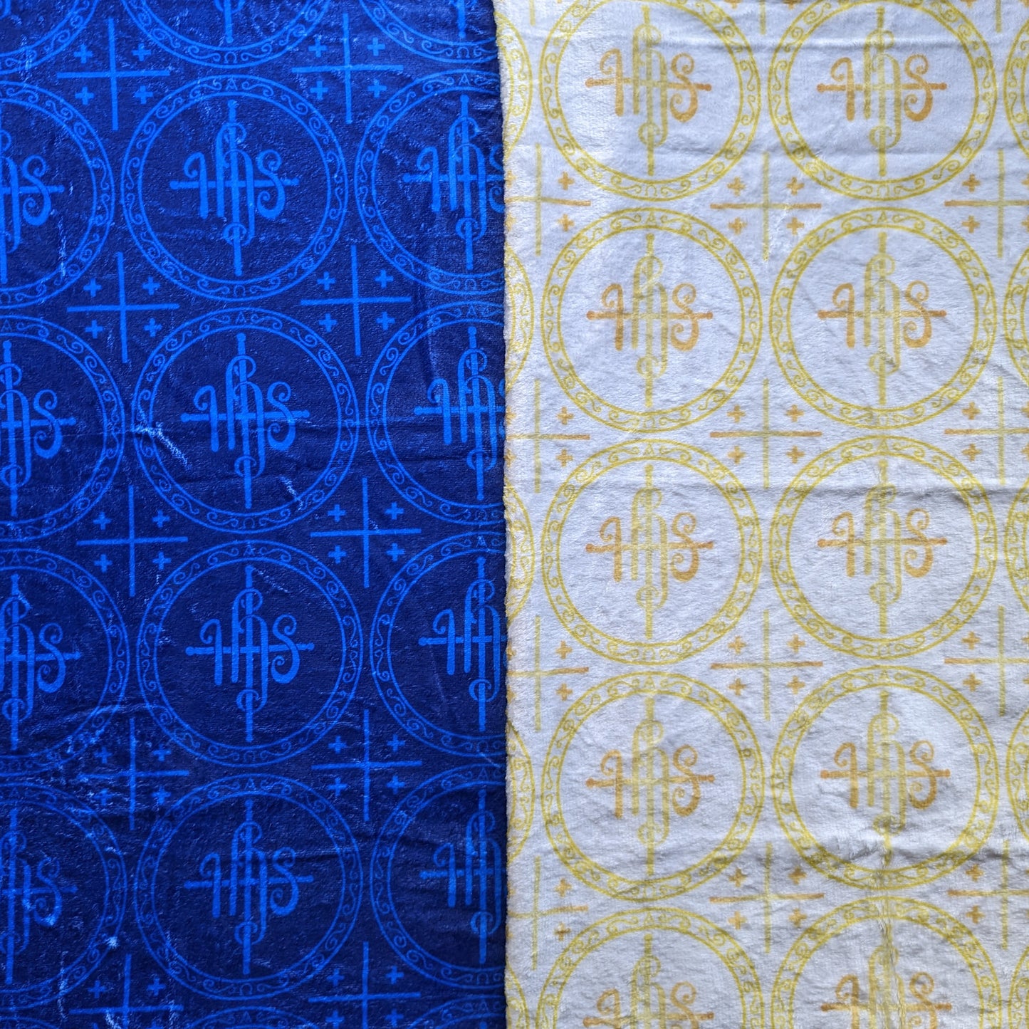White and Blue IHS Altar Cloth and Vestment Blanket