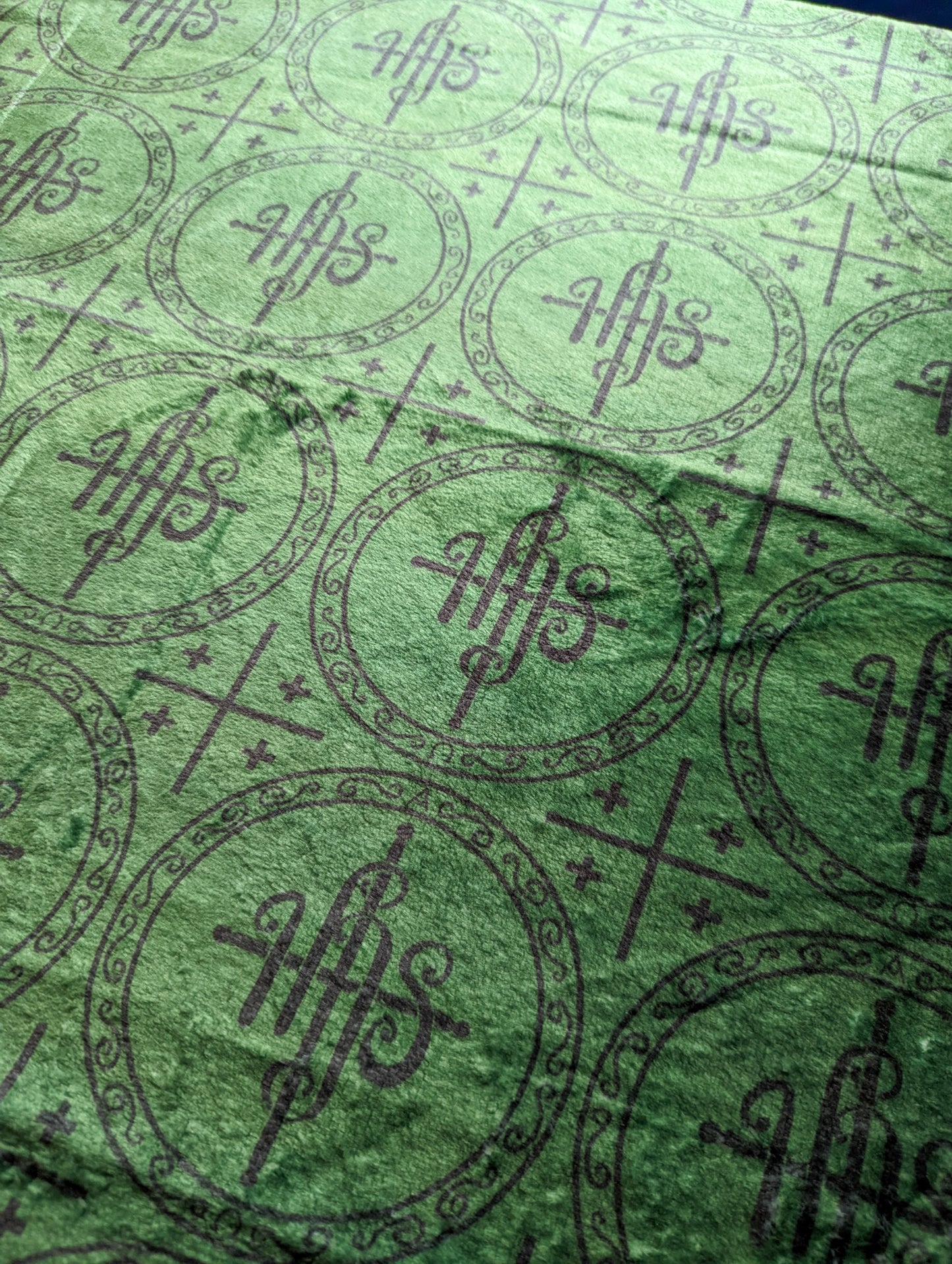 Green and White IHS Altar Cloth and Vestment Blanket
