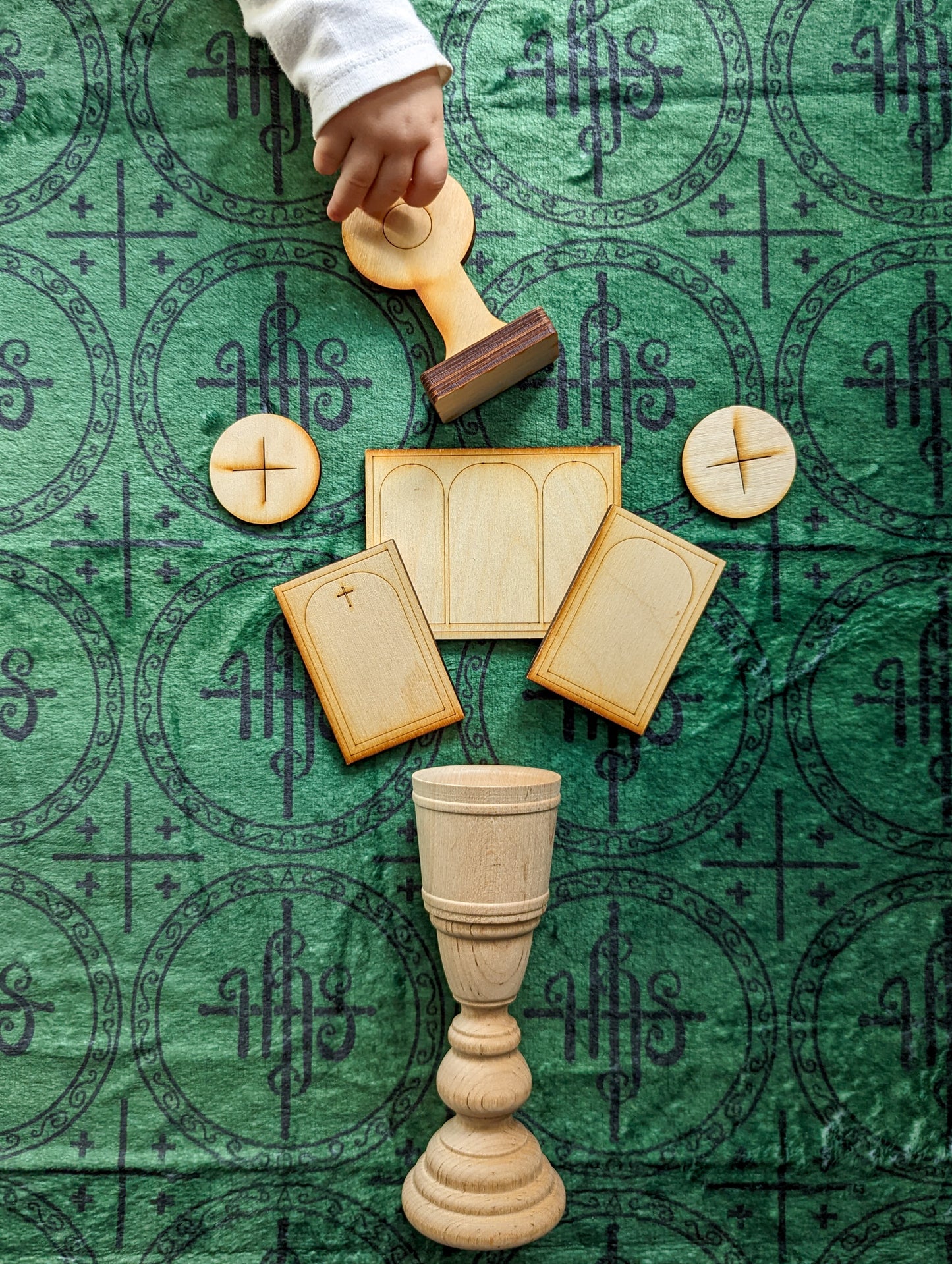 Green and White IHS Altar Cloth and Vestment Blanket