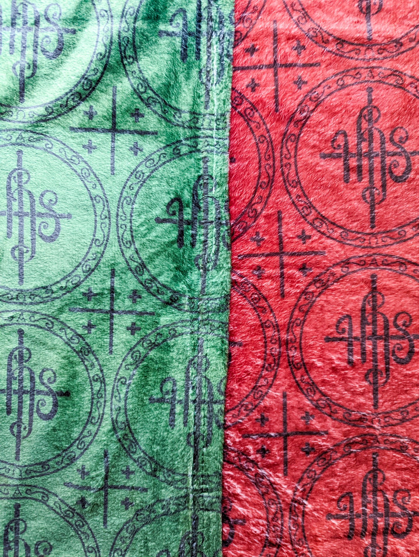 Red and Green IHS Altar Cloth and Vestment Blanket