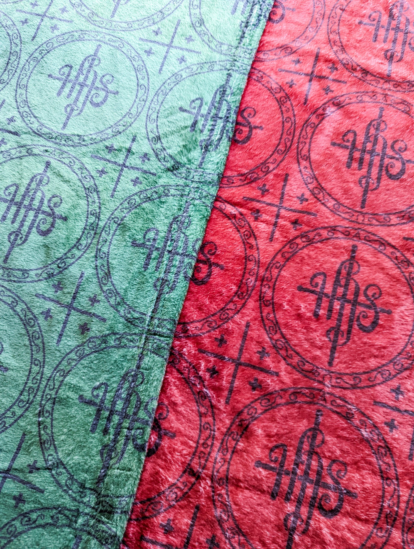 Red and Green IHS Altar Cloth and Vestment Blanket