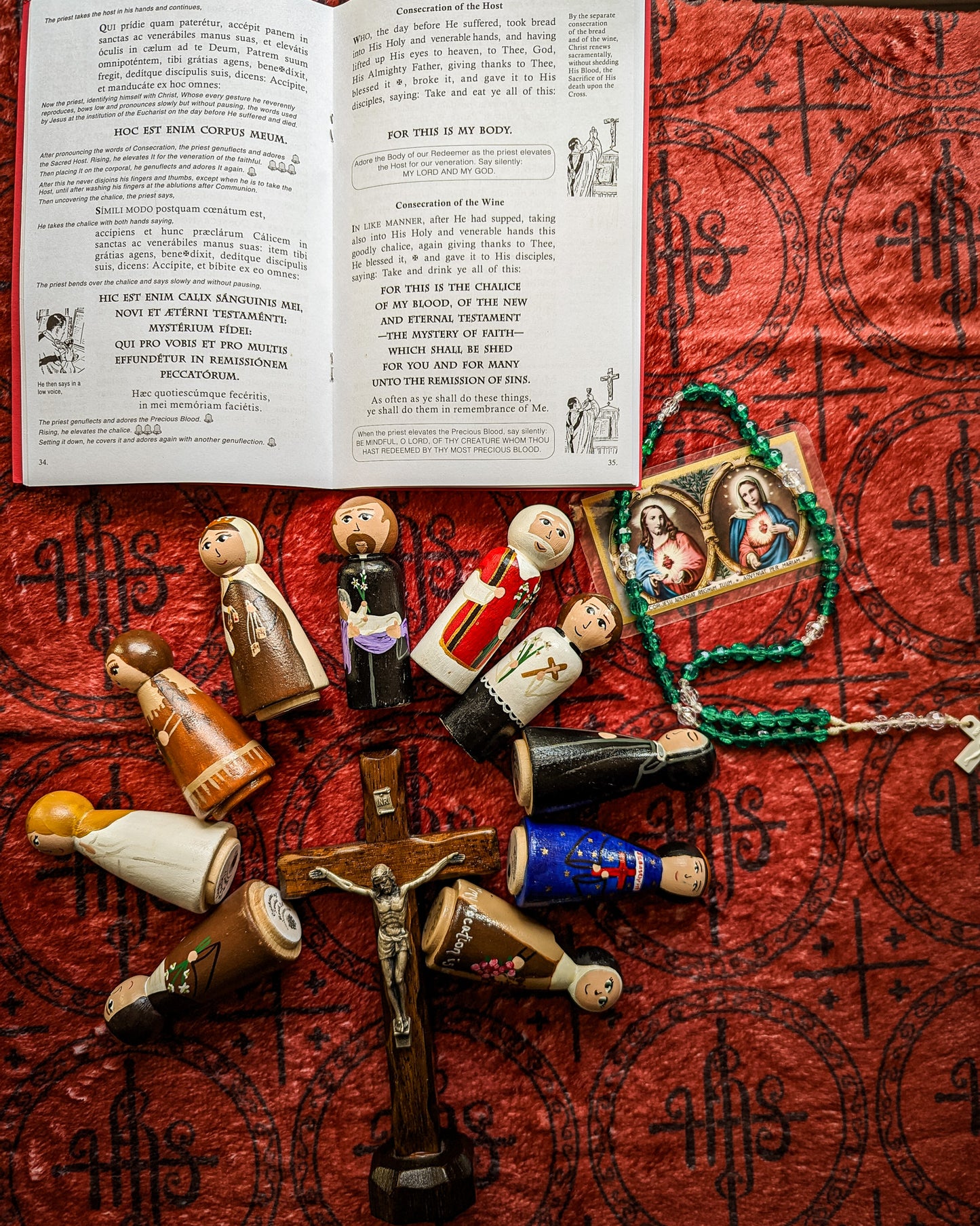 Red and Green IHS Altar Cloth and Vestment Blanket