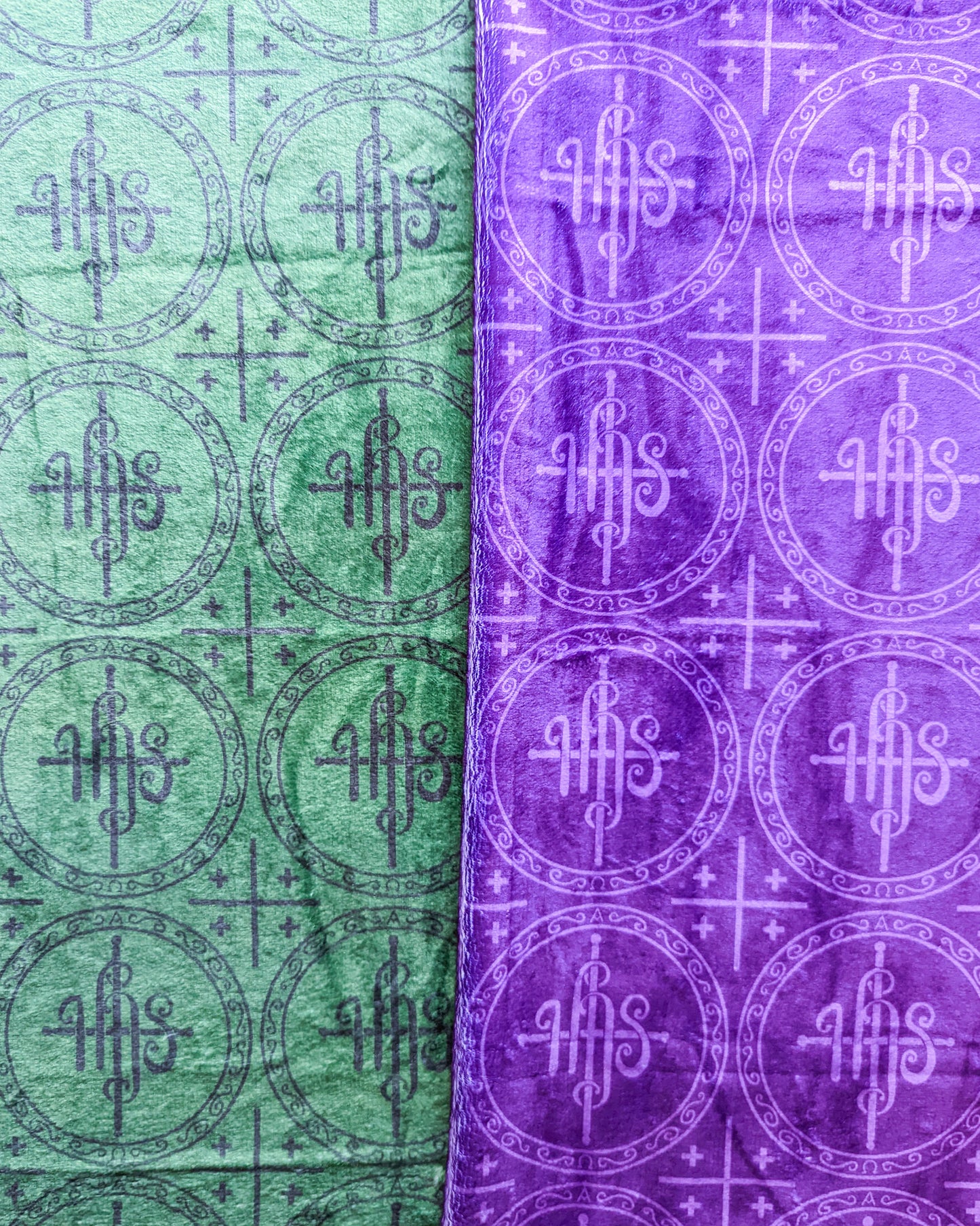 Purple and Green IHS Vestment + Altar Cloth Blanket