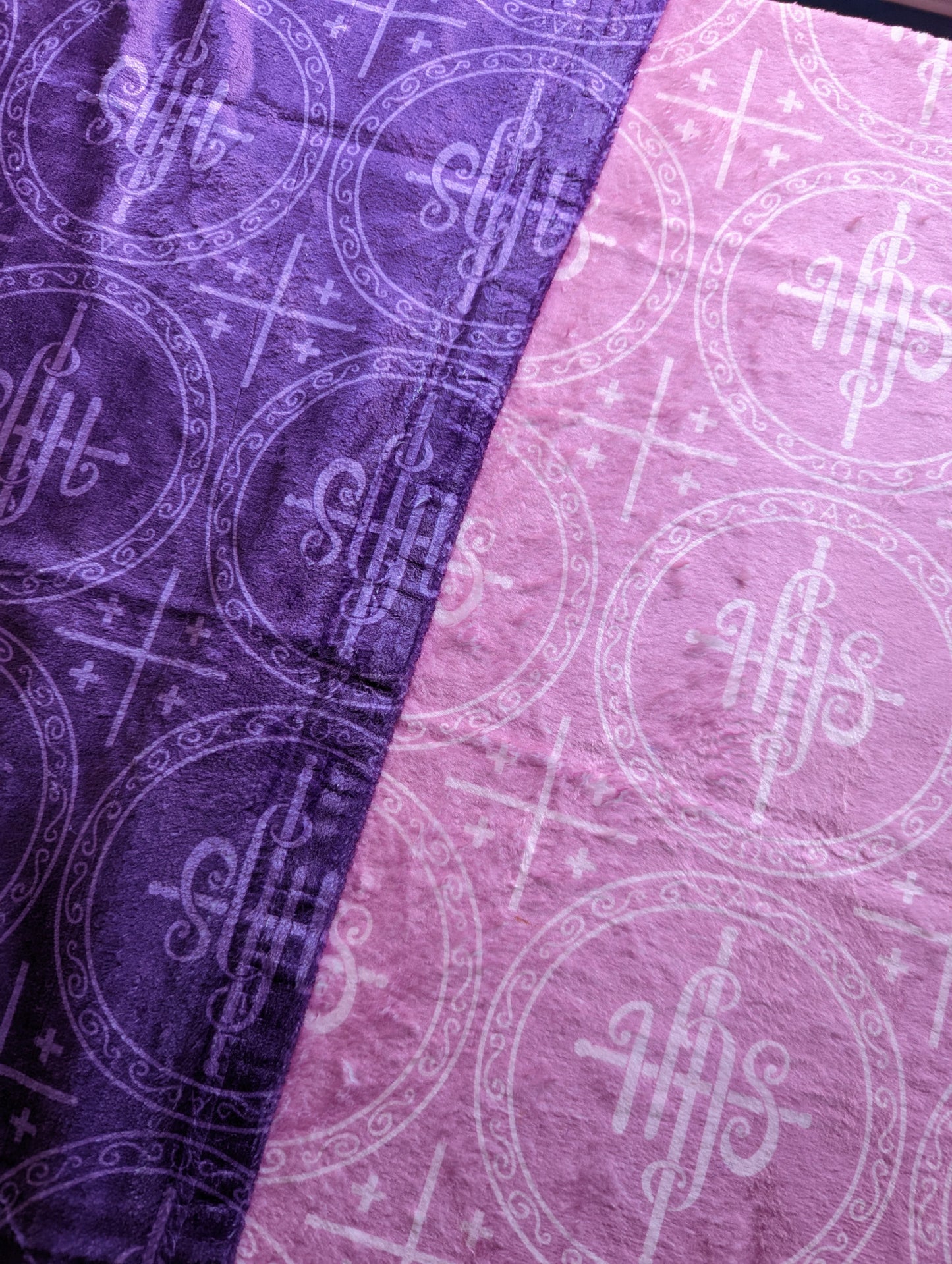 Pink and Purple IHS Altar Cloth and Vestment Blanket