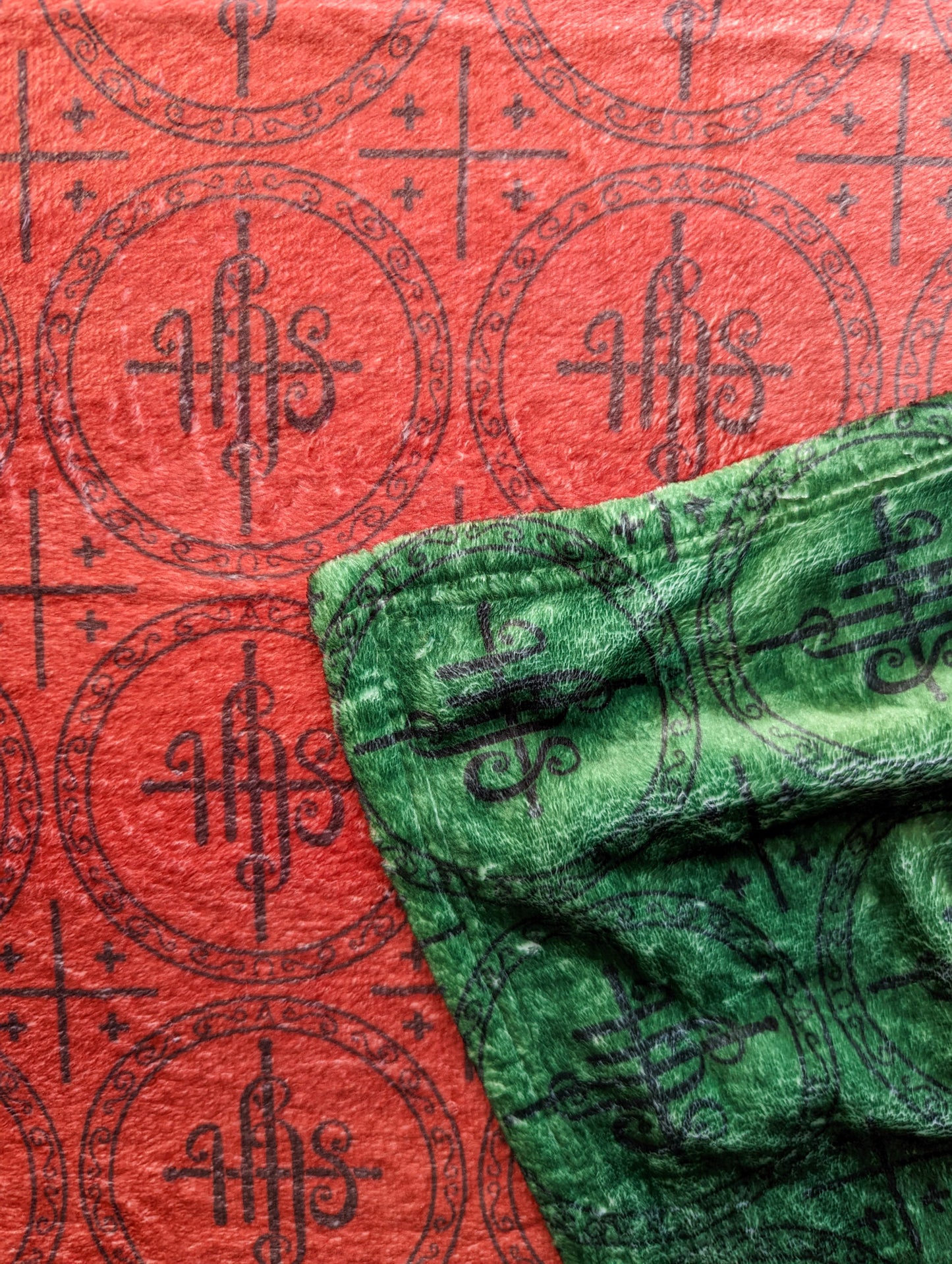 Red and Green IHS Altar Cloth and Vestment Blanket