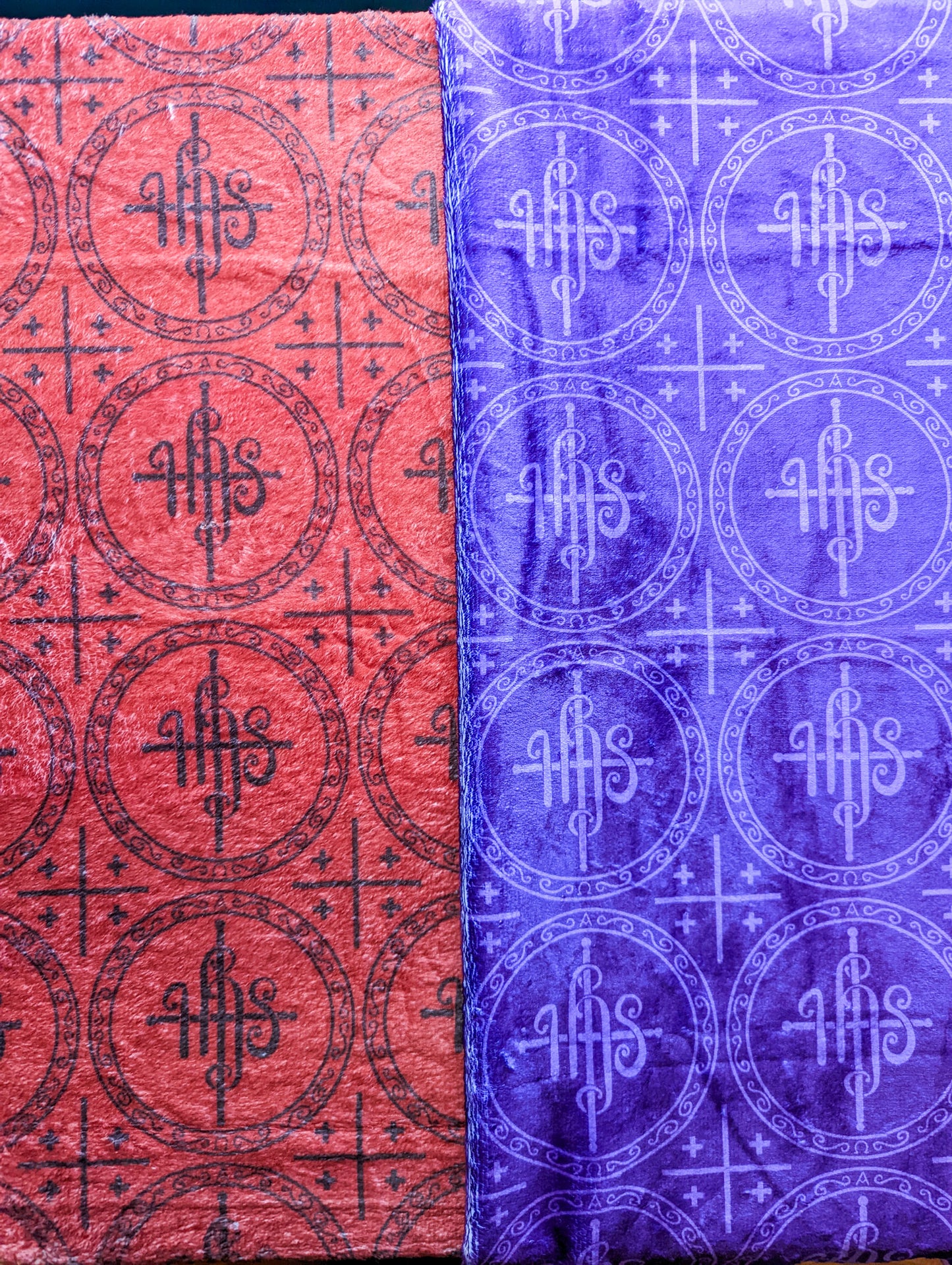 Purple and Red IHS Altar Cloth and Vestment Blanket