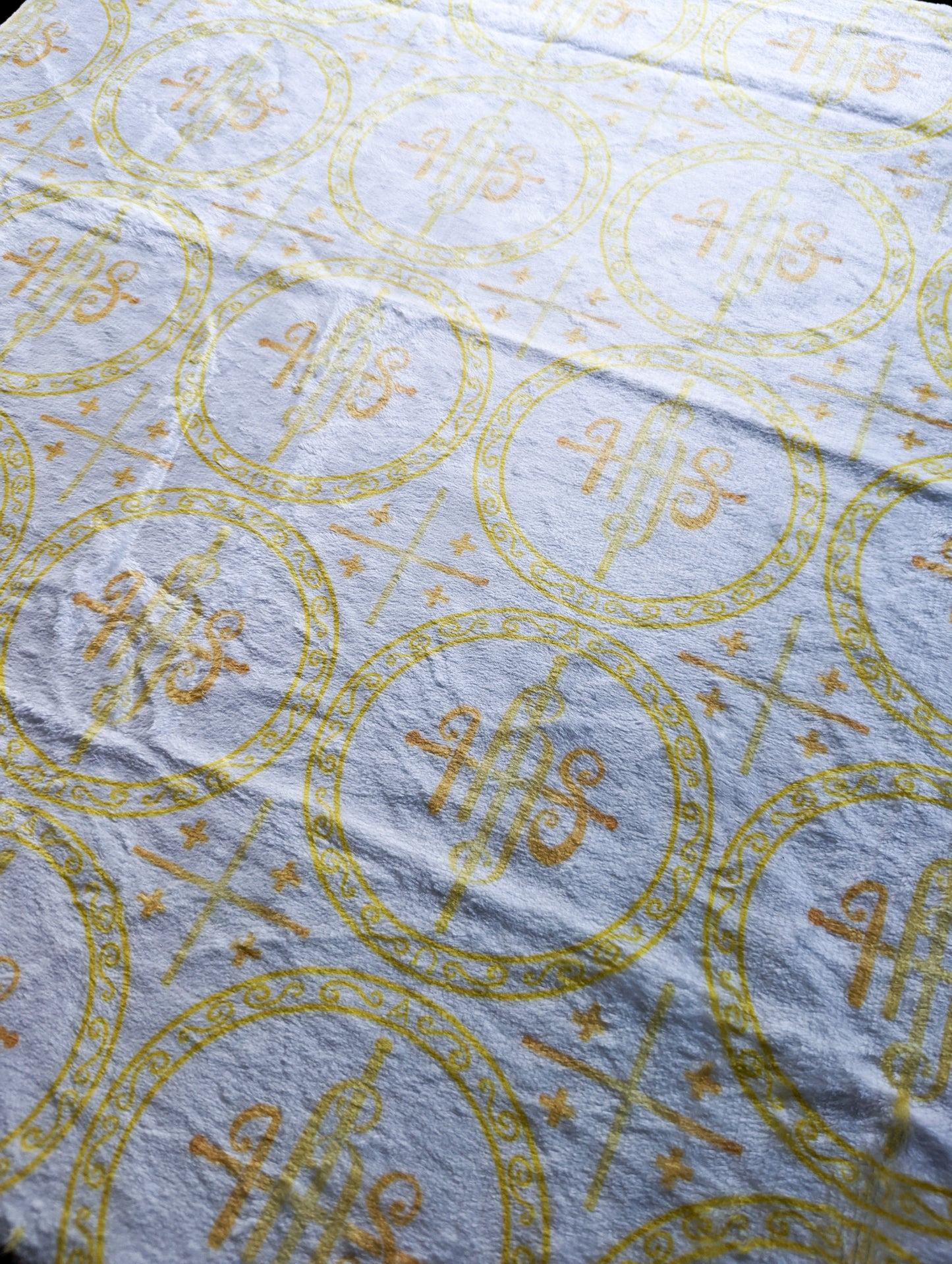 White and Blue IHS Altar Cloth and Vestment Blanket