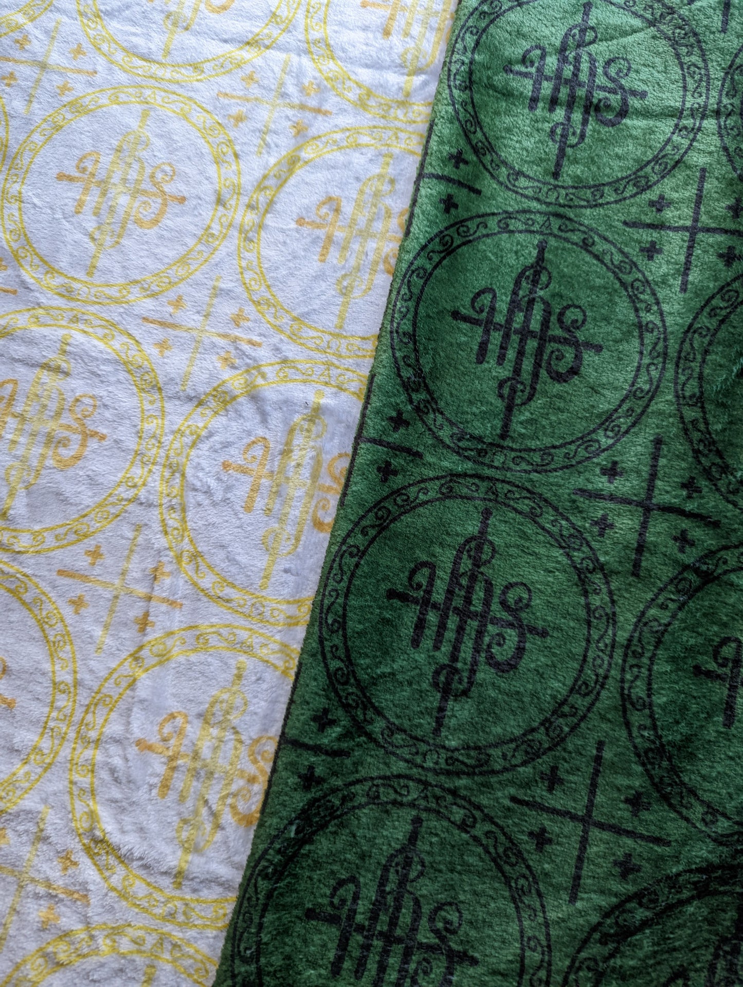 Green and White IHS Altar Cloth and Vestment Blanket