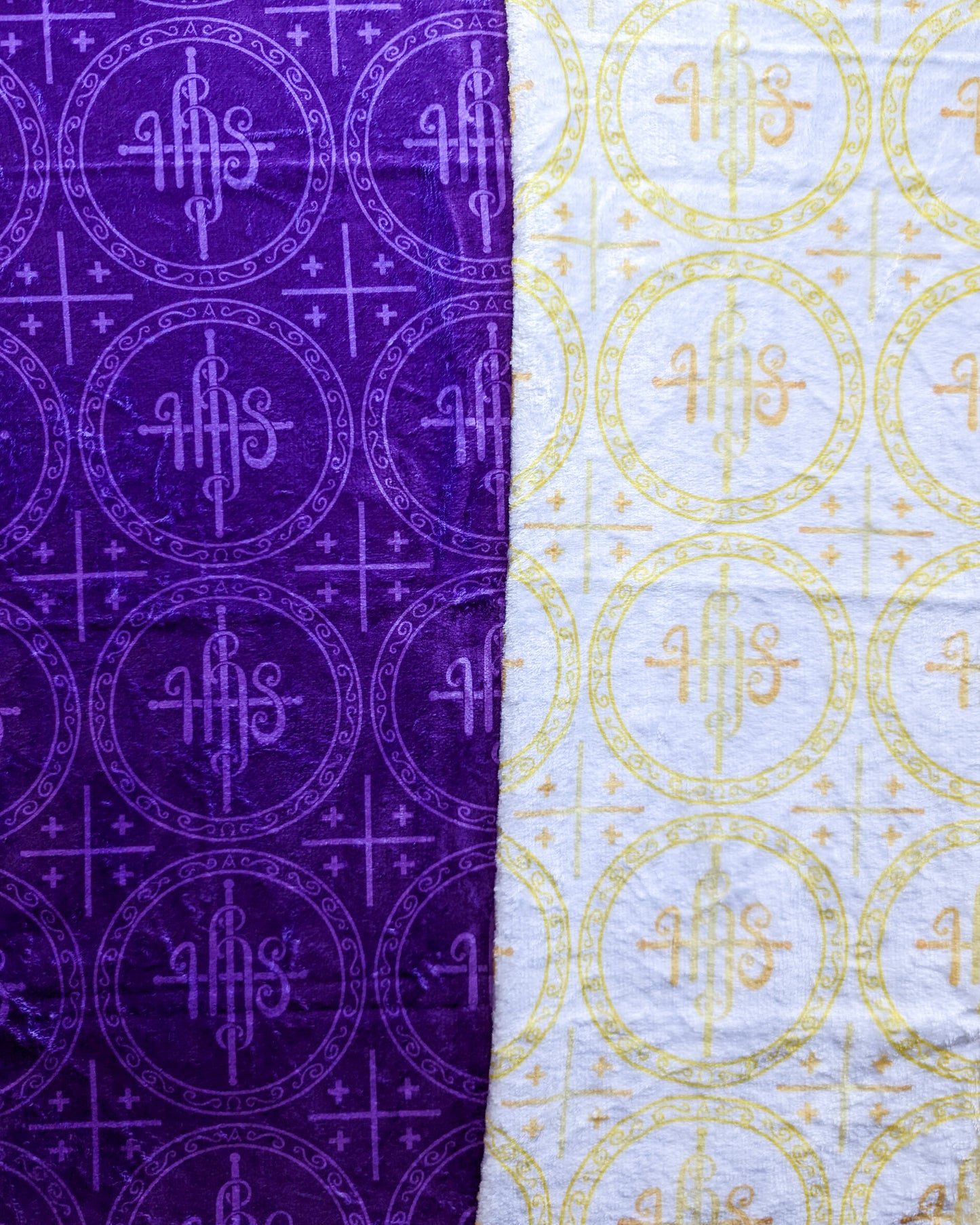 White and Purple IHS Altar Cloth and Vestment Blanket