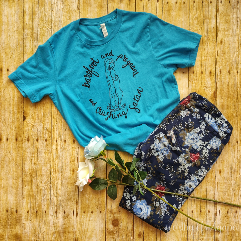 Barefoot & Pregnant & Crushing Satan T-Shirt