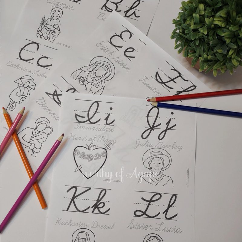 Saintly Female Cursive Alphabet Flash Cards