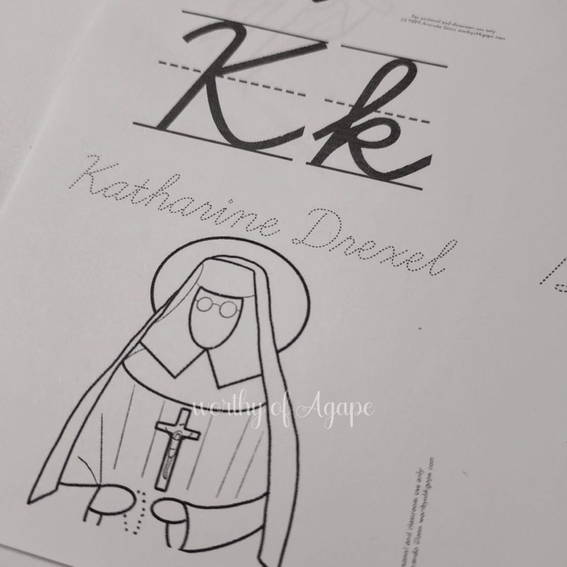 Saintly Female Cursive Alphabet Flash Cards