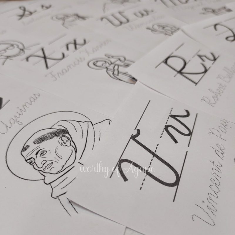 Saintly Male Cursive Alphabet Flash Cards