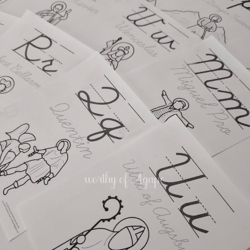 Saintly Male Cursive Alphabet Flash Cards