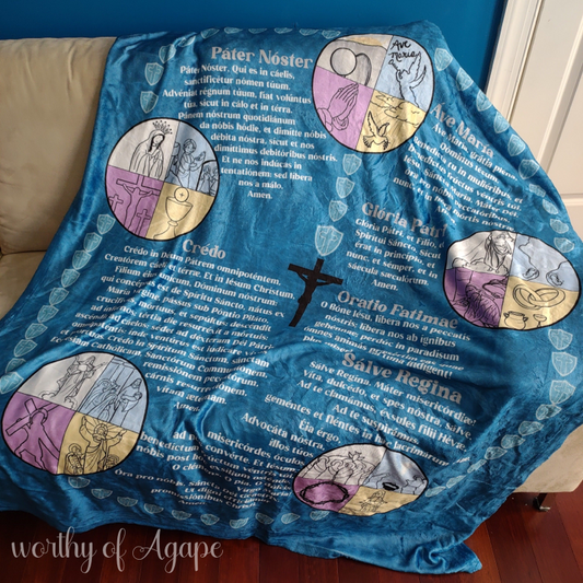 Rosary Prayer Blanket - Blue / Latin
