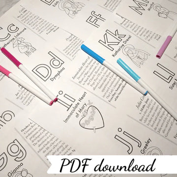 Saintly Female Alphabet Flash Cards with Saint Info