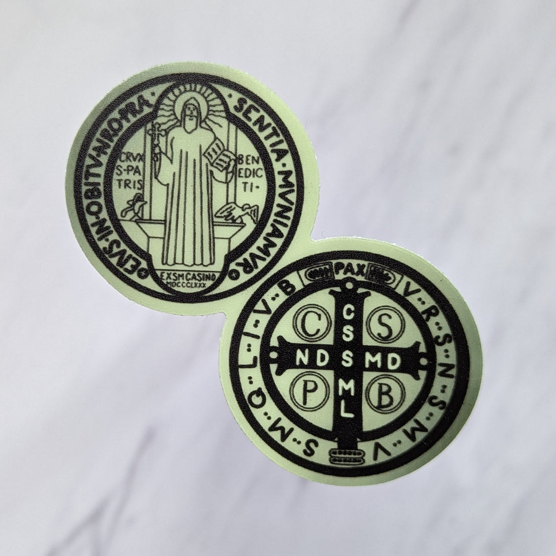 Saint Benedict Medal (Colors inverted) Glow in the Dark Sticker