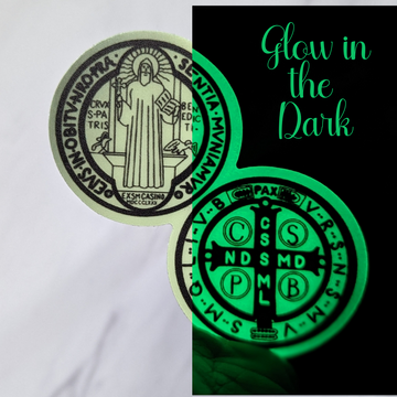 Saint Benedict Medal (Colors inverted) Glow in the Dark Sticker