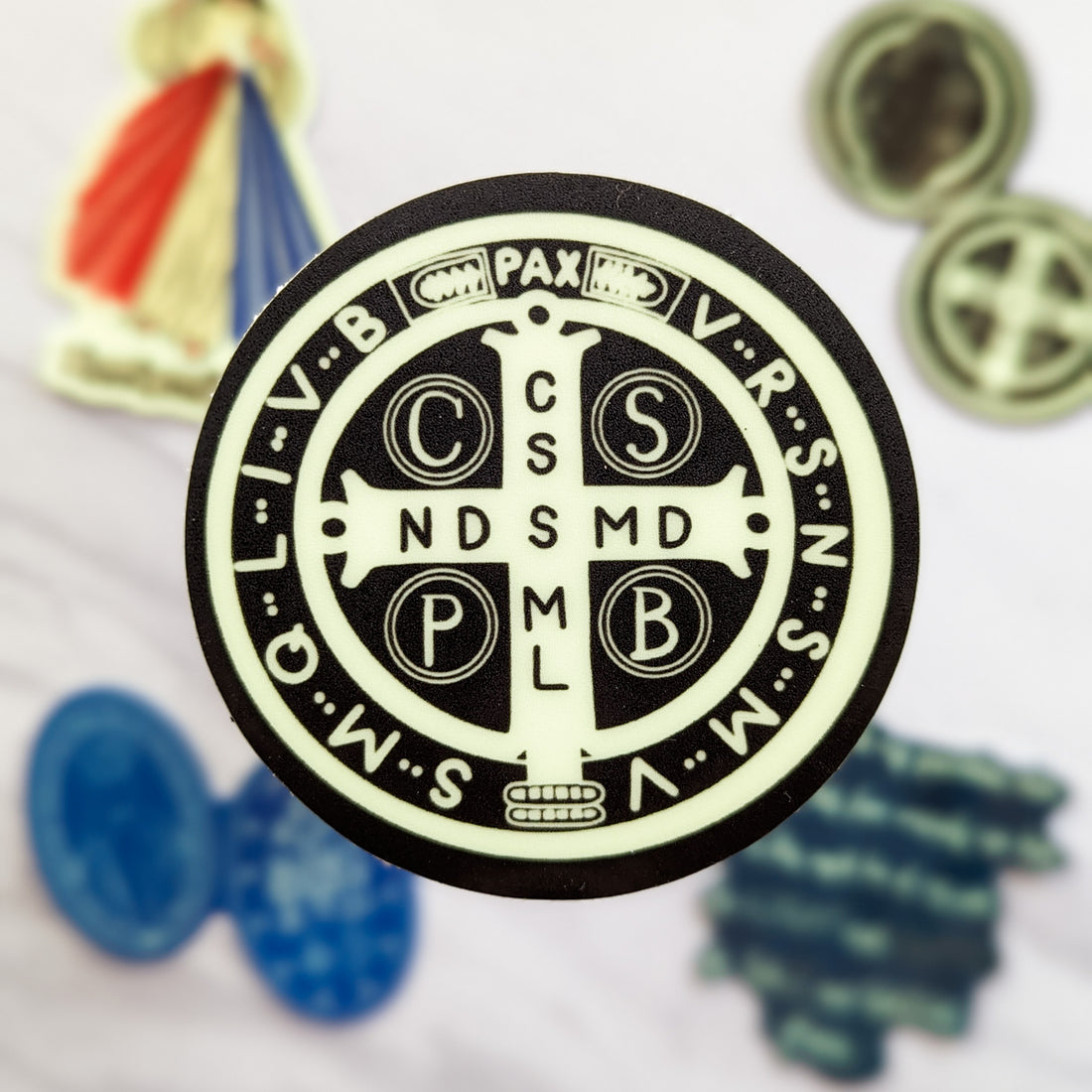 Saint Benedict Medal (Back Only) Glow in the Dark Sticker