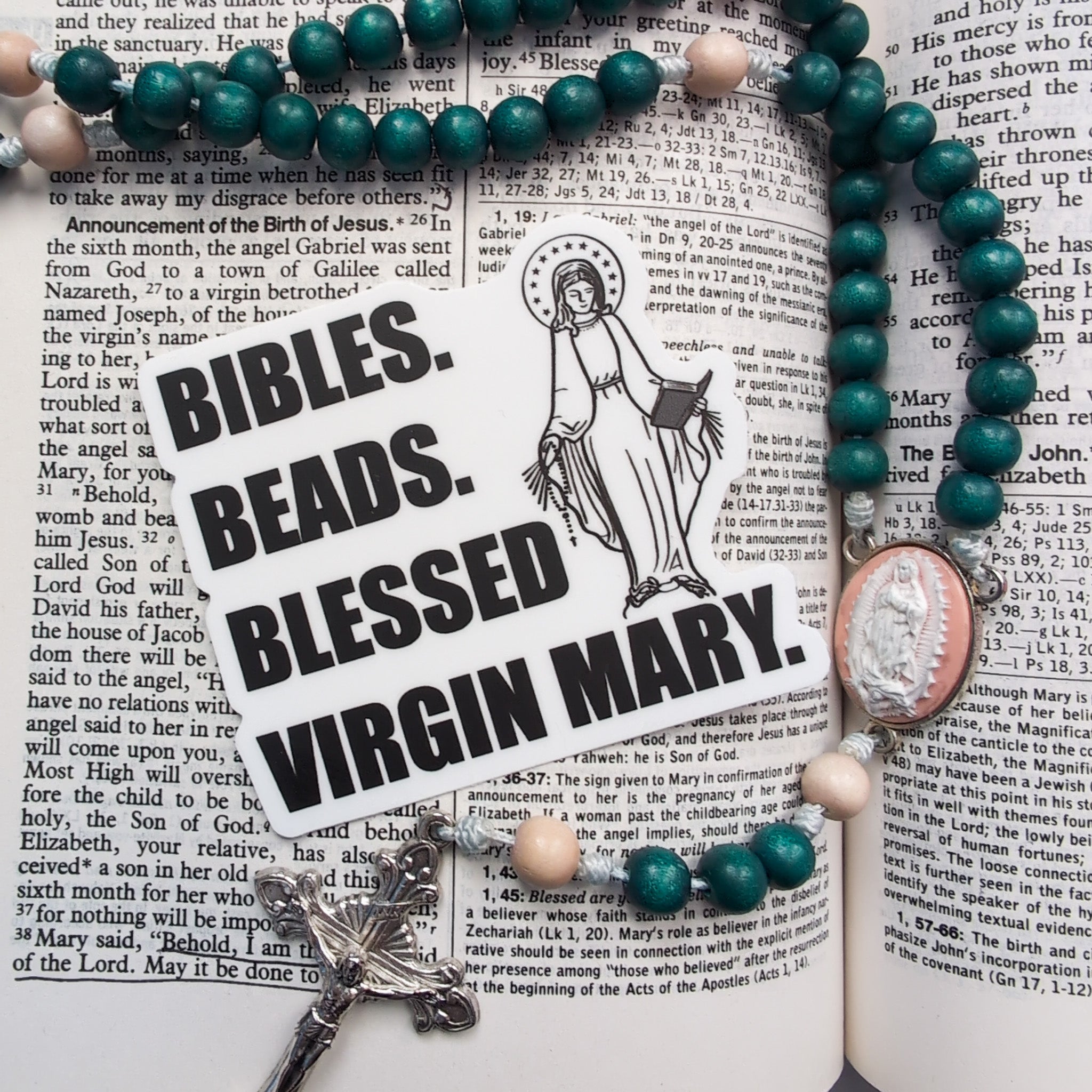 Bibles, Beads, Blessed Virgin Mary Sticker