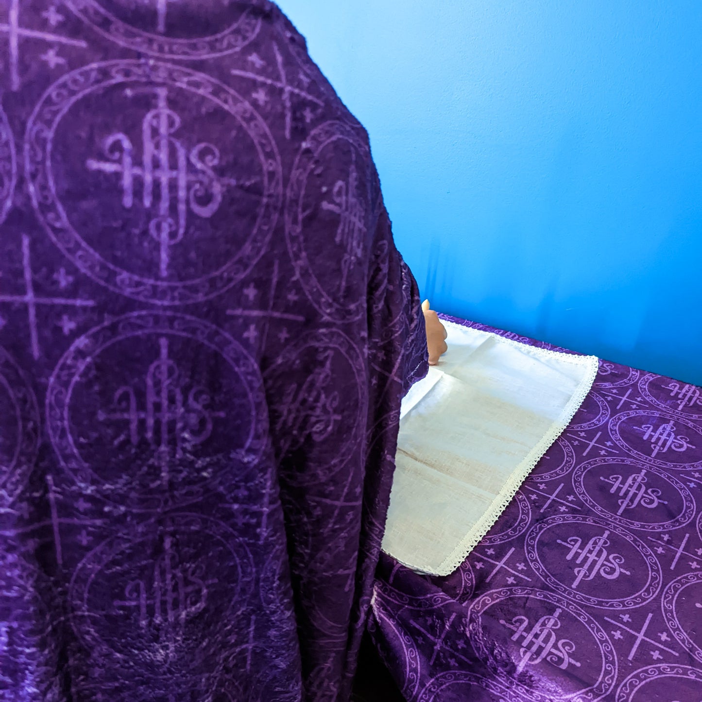 Purple and Red IHS Altar Cloth and Vestment Blanket