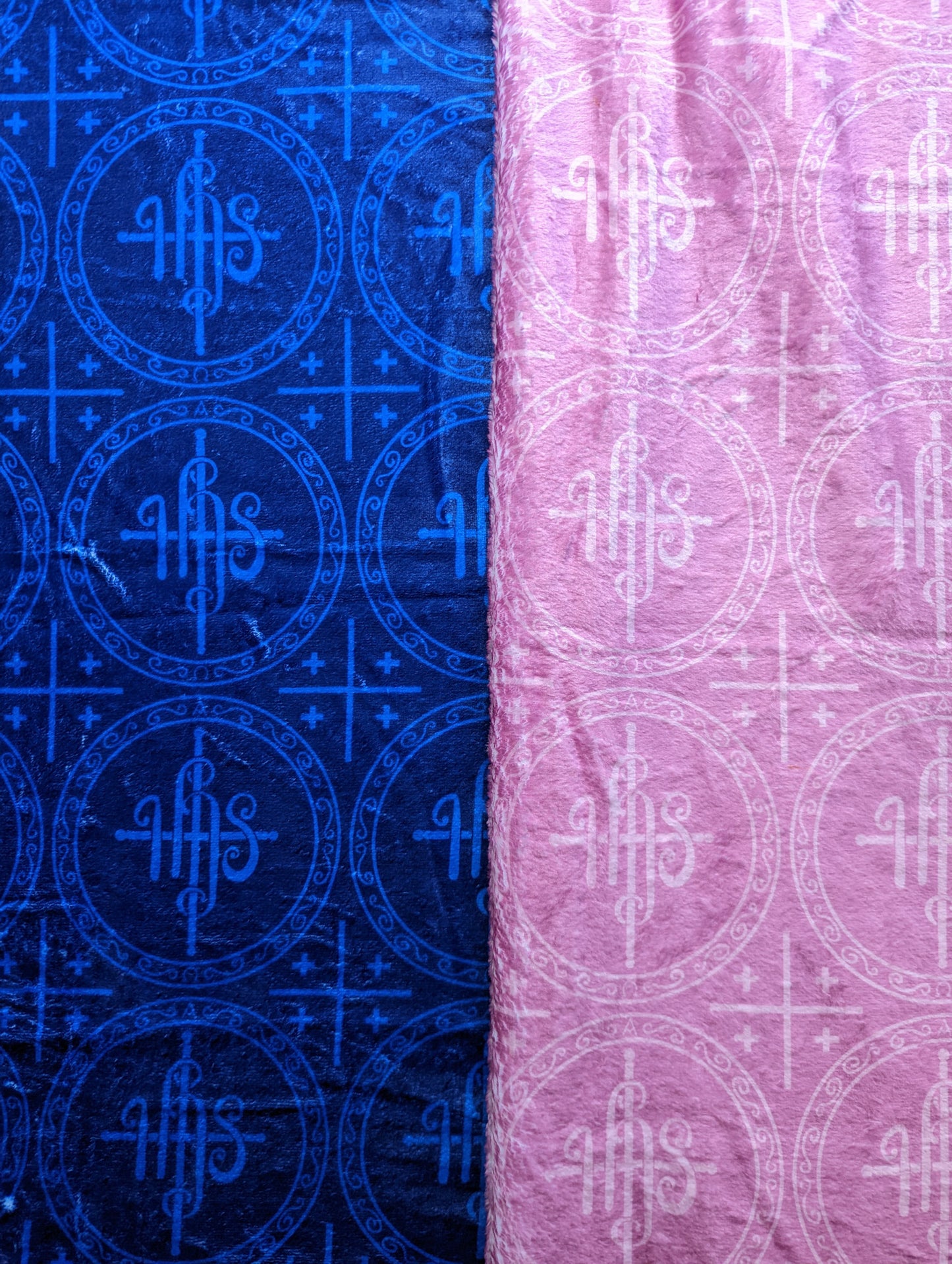 Blue and Pink IHS Altar Cloth and Vestment Blanket