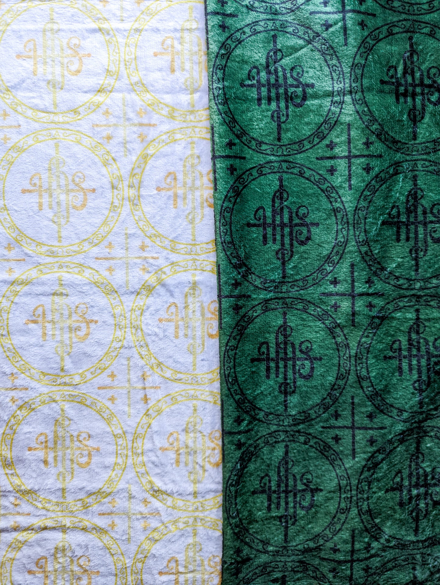 Green and White IHS Altar Cloth and Vestment Blanket