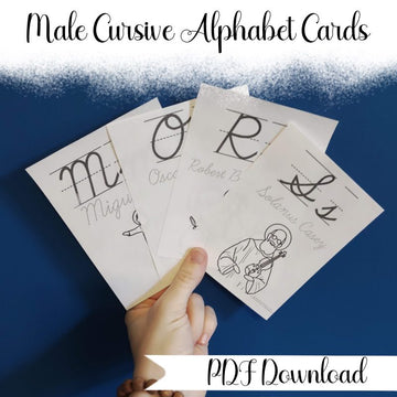 Saintly Male Cursive Alphabet Flash Cards