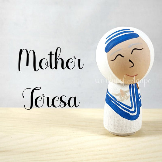 Saint Mother Teresa Kokeshi Peg Doll