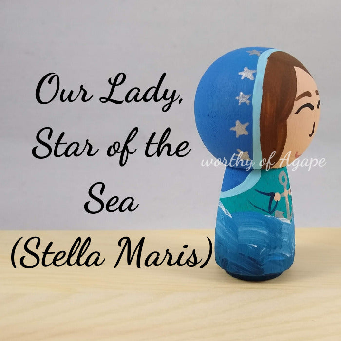 Our Lady, Star of the Sea (Stella Maris) Kokeshi Peg Doll