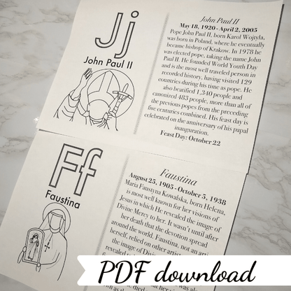 Saintly Alphabet Flash Cards with Saint Info Bundle